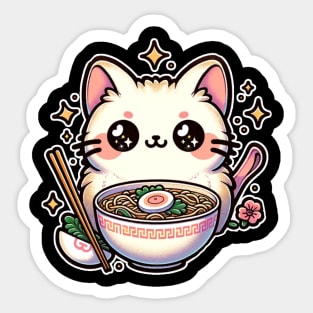 kawaii vintage style japanese ramen cat Sticker